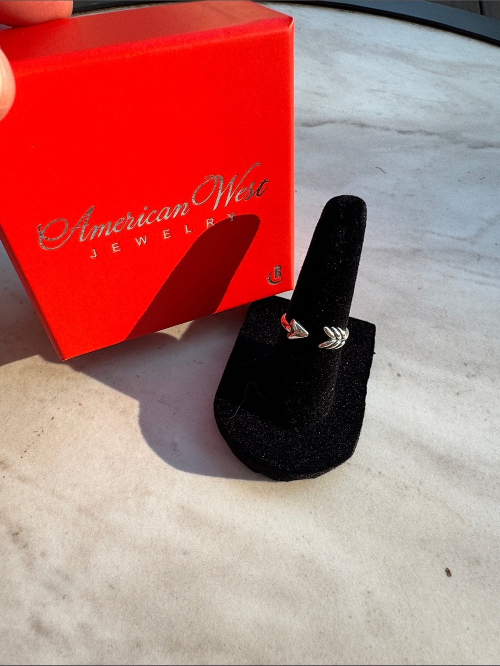 American West Silver Arrowhead Open Ring with Box - Silver and Red